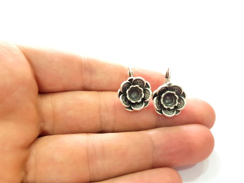 Earring Blank Base Settings Silver Resin Blank Cabochon Base inlay Blank Mountings Antique Silver Plated Brass (6mm blank) 1 Set  G14485