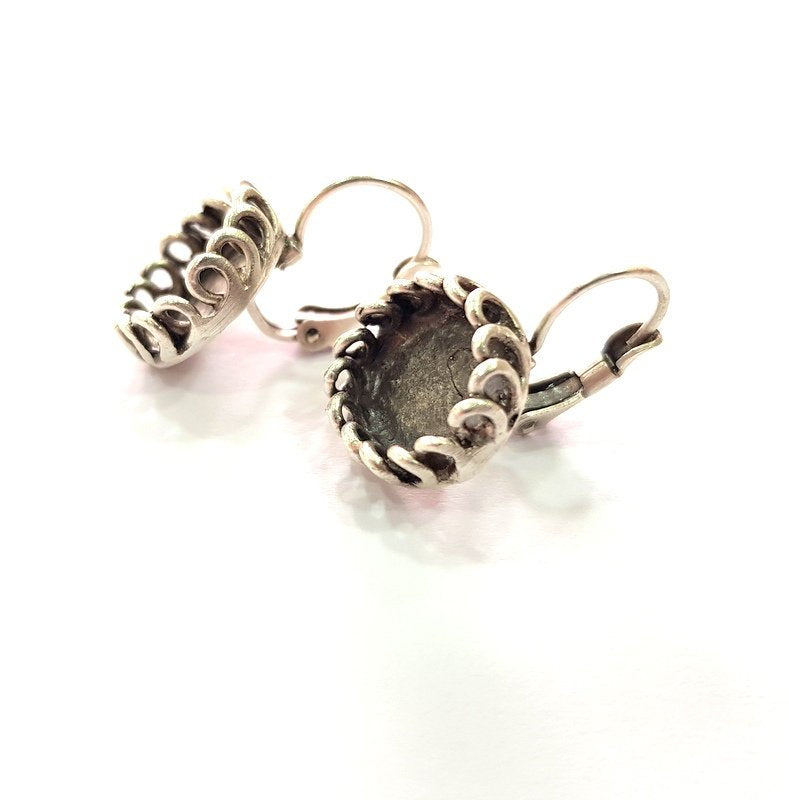 Earring Blank Base Settings Silver Resin Blank Cabochon Base inlay Blank Mountings Antique Silver Plated Brass (10mm blank) 1 Set  G14486
