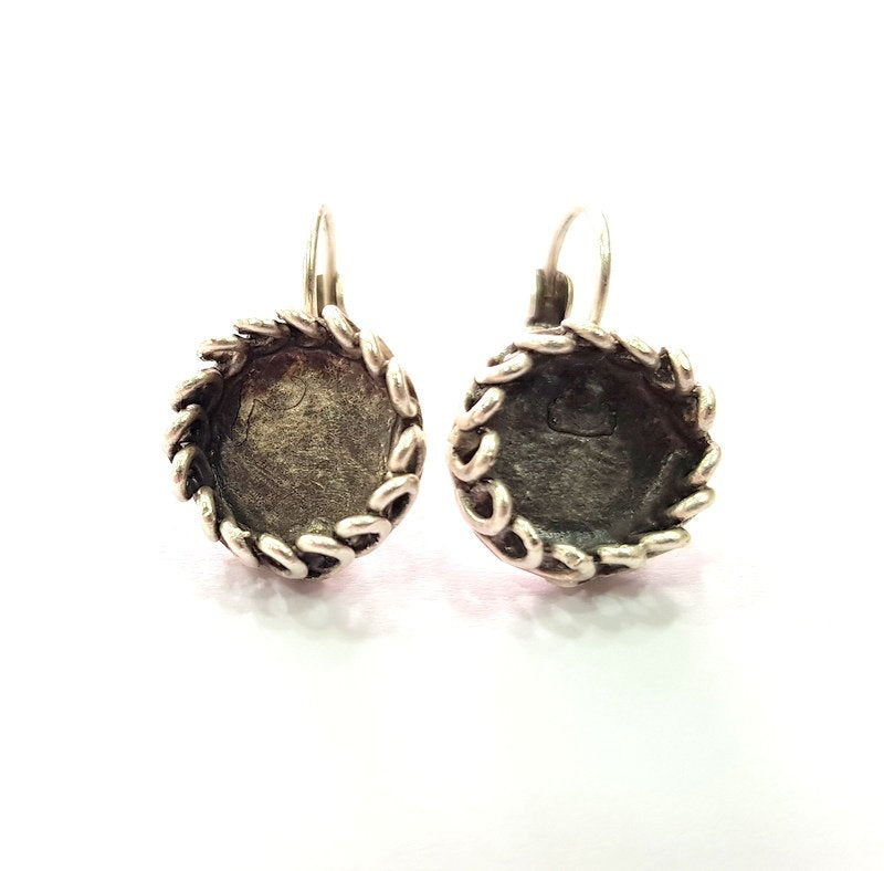 Earring Blank Base Settings Silver Resin Blank Cabochon Base inlay Blank Mountings Antique Silver Plated Brass (10mm blank) 1 Set  G14486