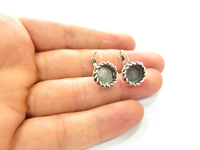 Earring Blank Base Settings Silver Resin Blank Cabochon Base inlay Blank Mountings Antique Silver Plated Brass (10mm blank) 1 Set  G14486