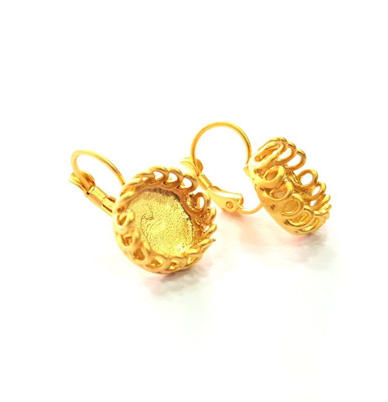 Earring Blank Base Settings Gold Resin Blank Cabochon Bases inlay Blank Mountings Gold Plated Brass (10mm blank) 1 Set  G14487