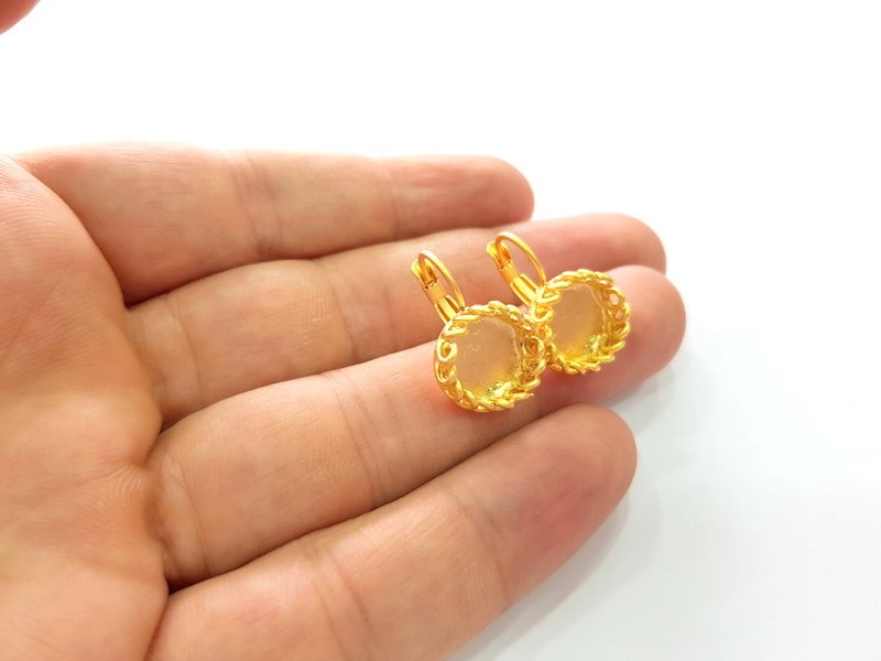 Earring Blank Base Settings Gold Resin Blank Cabochon Bases inlay Blank Mountings Gold Plated Brass (10mm blank) 1 Set  G14487
