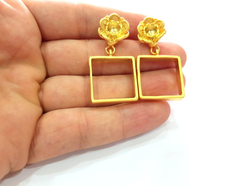 Earring Blank Base Settings Gold Resin Blank Cabochon Bases inlay Blank Mountings Gold Plated Brass (6mm blank) 1 Set  G14489