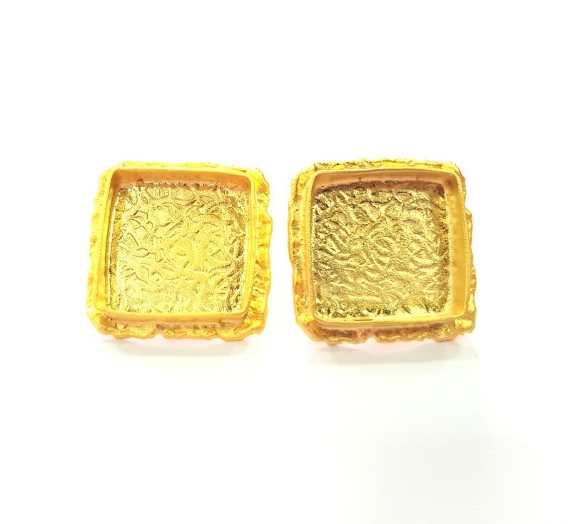 Earring Blank Base Settings Gold Resin Blank Cabochon Bases inlay Blank Mountings Gold Plated Brass (18x18mm blank) 1 Set  G14491