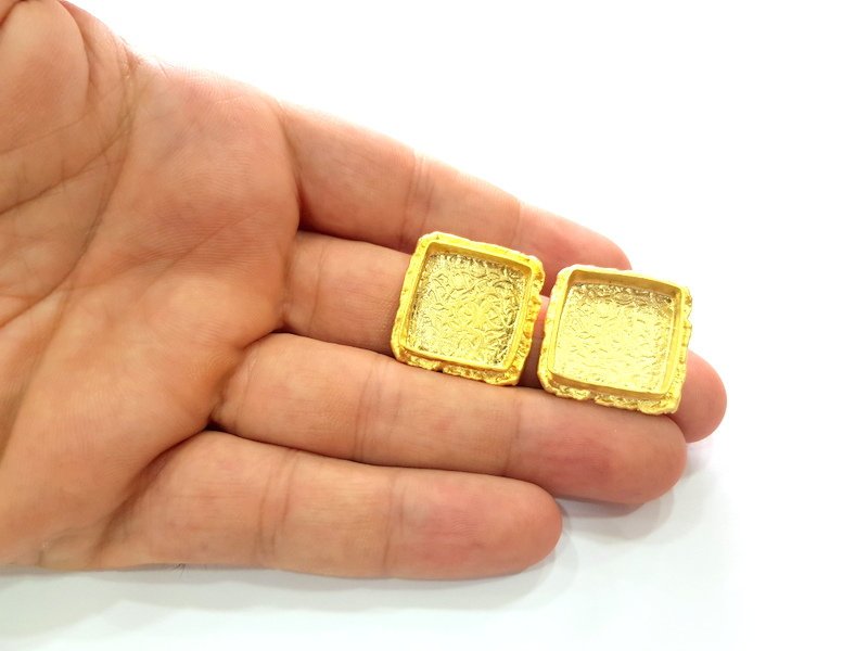 Earring Blank Base Settings Gold Resin Blank Cabochon Bases inlay Blank Mountings Gold Plated Brass (18x18mm blank) 1 Set  G14491