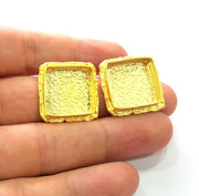 Earring Blank Base Settings Gold Resin Blank Cabochon Bases inlay Blank Mountings Gold Plated Brass (18x18mm blank) 1 Set  G14491