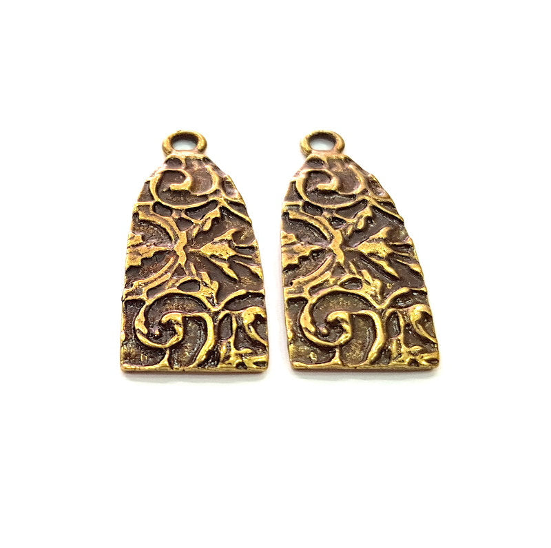 2 Antique Bronze Charm Antique Bronze Plated Metal  (39x16mm) G14172