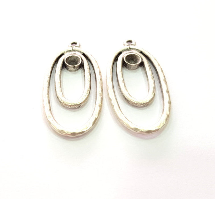 2 Silver Base Blank inlay Blank Earring Base Resin Blank Mosaic Mountings Antique Silver Plated Metal (43x20 mm)  G14190