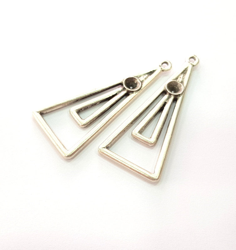 2 Silver Base Blank inlay Blank Earring Base Resin Blank Mosaic Mountings Antique Silver Plated Metal (49x20 mm)  G14191