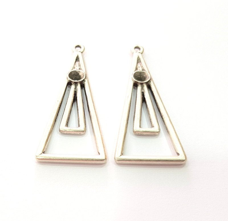 2 Silver Base Blank inlay Blank Earring Base Resin Blank Mosaic Mountings Antique Silver Plated Metal (49x20 mm)  G14191