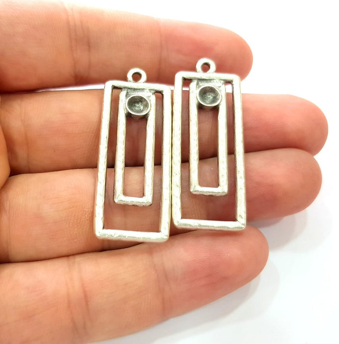 2 Silver Base Blank inlay Blank Earring Base Resin Blank Mosaic Mountings Antique Silver Plated Metal (43x17 mm)  G14192