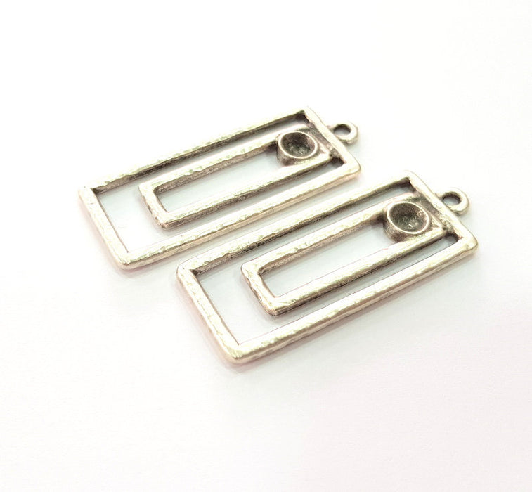 2 Silver Base Blank inlay Blank Earring Base Resin Blank Mosaic Mountings Antique Silver Plated Metal (43x17 mm)  G14192