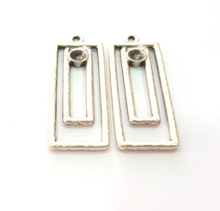 2 Silver Base Blank inlay Blank Earring Base Resin Blank Mosaic Mountings Antique Silver Plated Metal (43x17 mm)  G14192