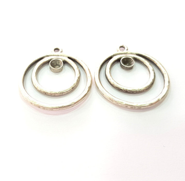 2 Silver Base Blank inlay Blank Earring Base Resin Blank Mosaic Mountings Antique Silver Plated Metal (30 mm)  G14193