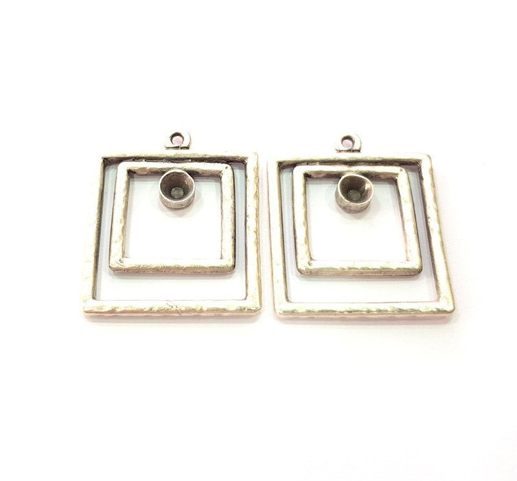 2 Silver Base Blank inlay Blank Earring Base Resin Blank Mosaic Mountings Antique Silver Plated Metal (32x27 mm)  G14194