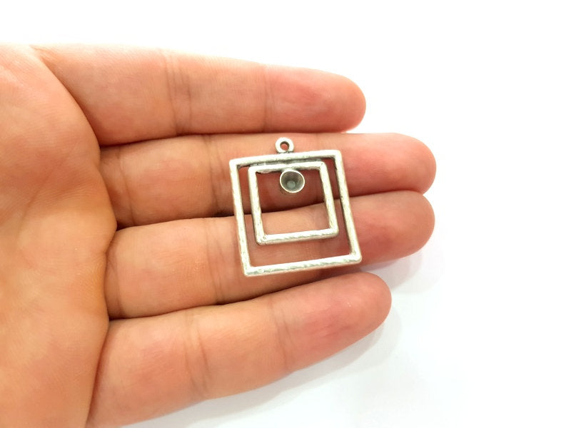 2 Silver Base Blank inlay Blank Earring Base Resin Blank Mosaic Mountings Antique Silver Plated Metal (32x27 mm)  G14194