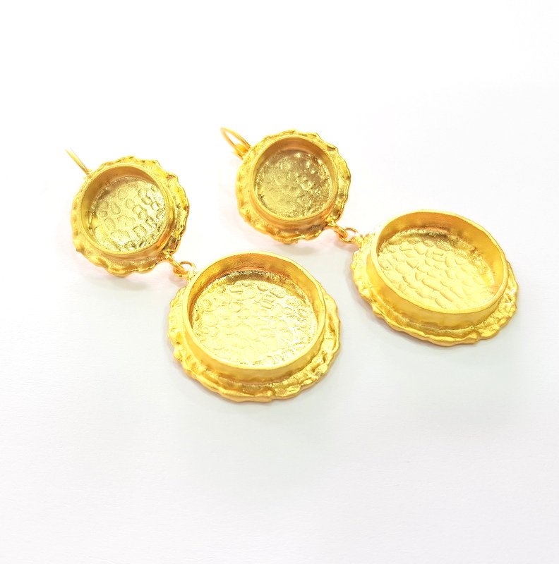 Earring Blank Base Settings Gold Resin Blank Cabochon Bases inlay Blank Mountings Gold Plated Brass (14+20mm blank) 1 Set  G14492