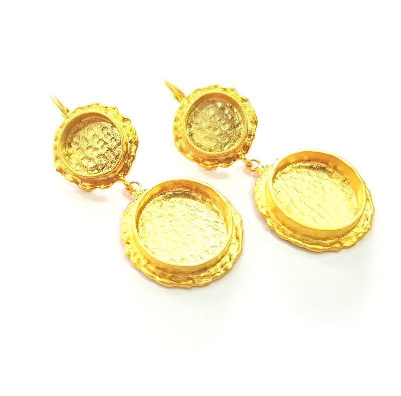 Earring Blank Base Settings Gold Resin Blank Cabochon Bases inlay Blank Mountings Gold Plated Brass (14+20mm blank) 1 Set  G14492