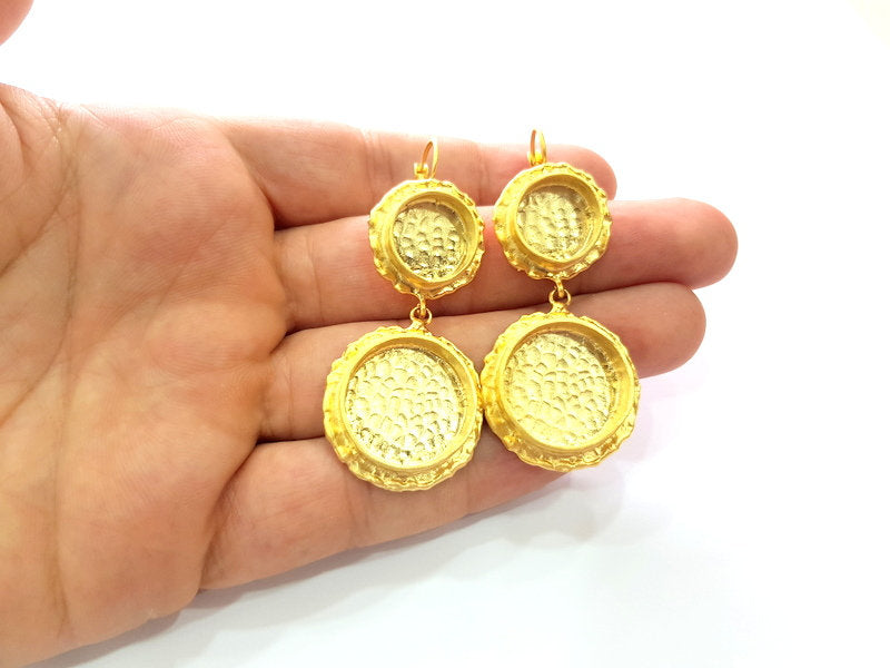 Earring Blank Base Settings Gold Resin Blank Cabochon Bases inlay Blank Mountings Gold Plated Brass (14+20mm blank) 1 Set  G14492