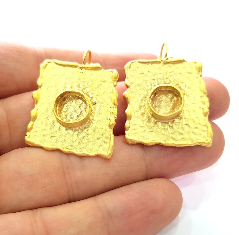 Earring Blank Base Settings Gold Resin Blank Cabochon Bases inlay Blank Mountings Gold Plated Brass (10mm blank) 1 Set  G14493