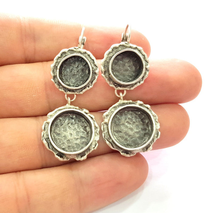 Earring Blank Base Settings Silver Resin Blank Cabochon Base inlay Blank Mountings Antique Silver Plated Brass (10+14mm blank) 1 Set  G14494