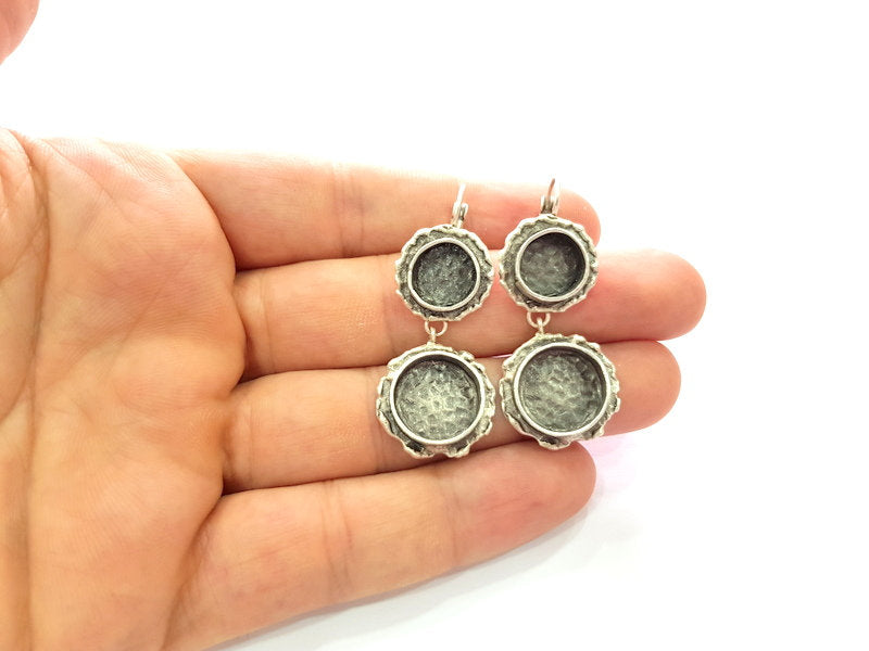 Earring Blank Base Settings Silver Resin Blank Cabochon Base inlay Blank Mountings Antique Silver Plated Brass (10+14mm blank) 1 Set  G14494
