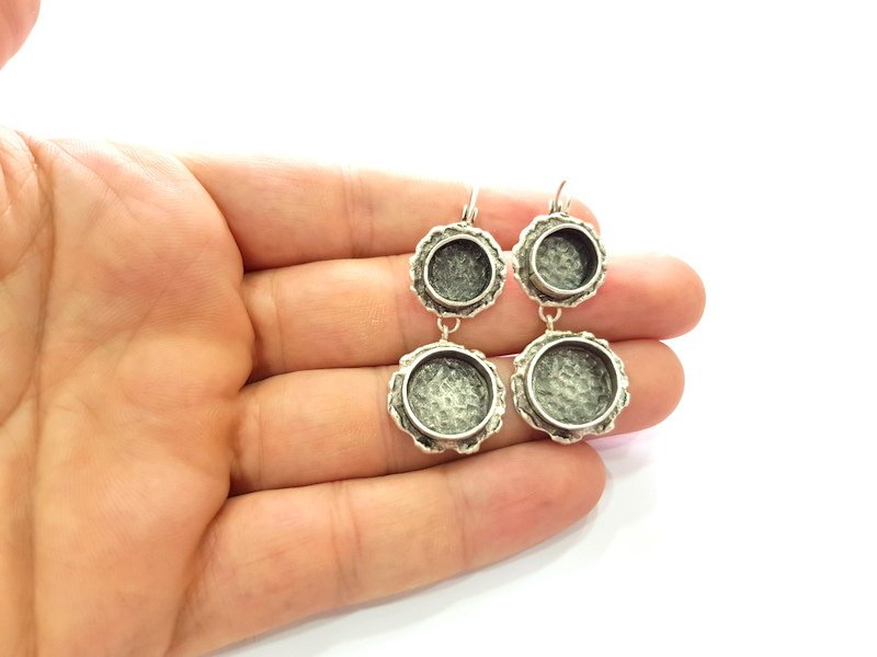 Earring Blank Base Settings Silver Resin Blank Cabochon Base inlay Blank Mountings Antique Silver Plated Brass (10+14mm blank) 1 Set  G14494