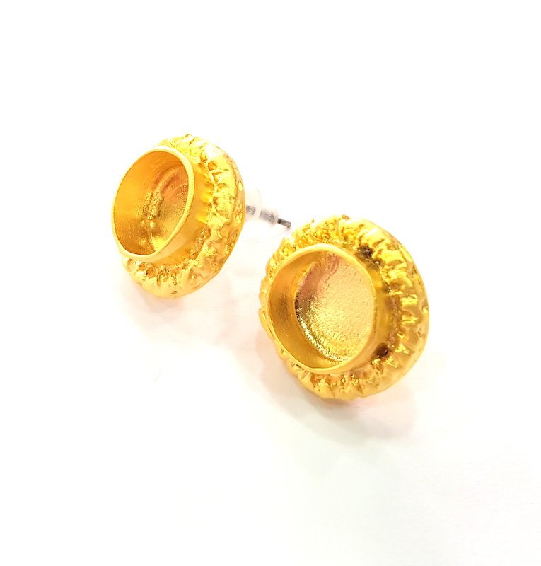 Earring Blank Base Settings Gold Resin Blank Cabochon Bases inlay Blank Mountings Gold Plated Brass (10mm blank) 1 Set  G14495