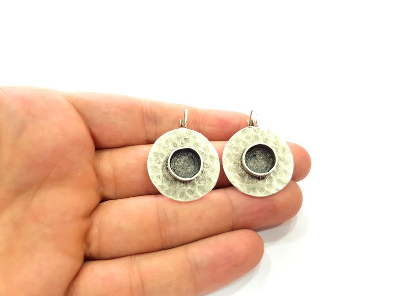 Earring Blank Base Settings Silver Resin Blank Cabochon Base inlay Blank Mountings Antique Silver Plated Brass (10mm blank) 1 Set  G14500