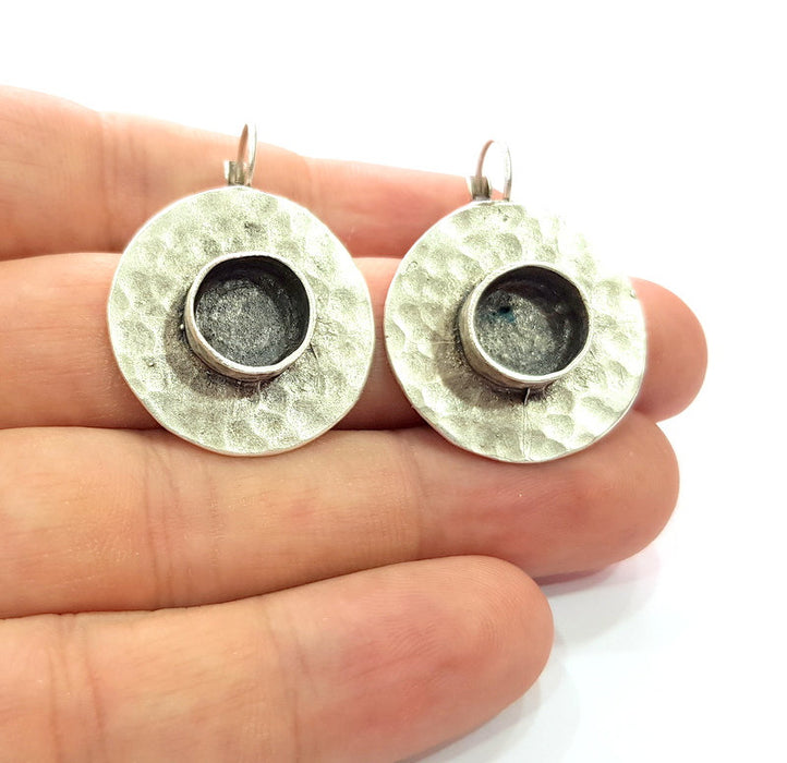 Earring Blank Base Settings Silver Resin Blank Cabochon Base inlay Blank Mountings Antique Silver Plated Brass (10mm blank) 1 Set  G14500