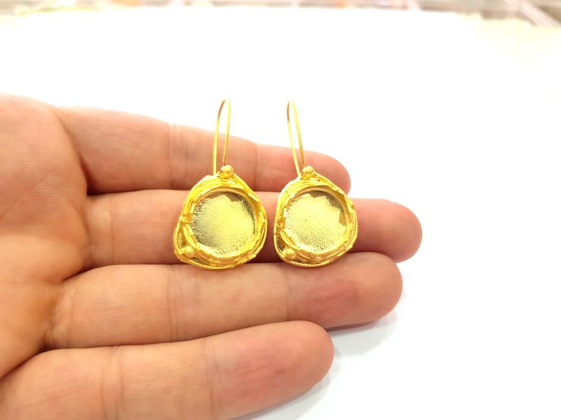 Earring Blank Base Settings Gold Resin Blank Cabochon Bases inlay Blank Mountings Gold Plated Brass (15mm blank) 1 Set  G14501