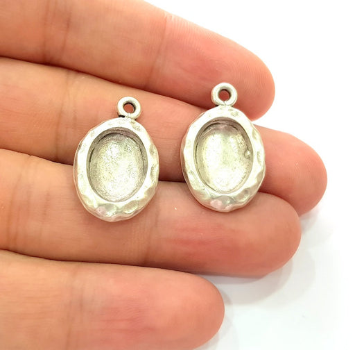 2 Silver Base Blank inlay Blank Earring Base Resin Blank Mosaic Mountings Antique Silver Plated Metal (14x10 mm blank )  G14195