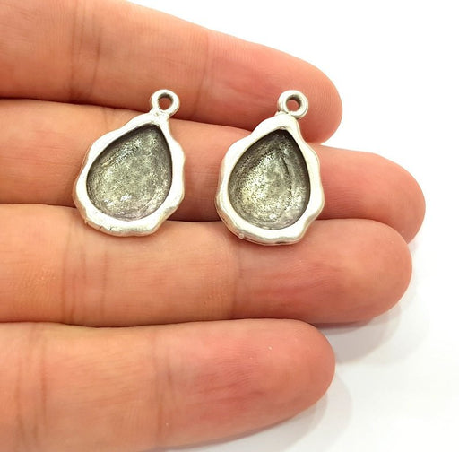 2 Silver Base Blank inlay Blank Earring Base Resin Blank Mosaic Mountings Antique Silver Plated Metal (18x13 mm blank )  G14198
