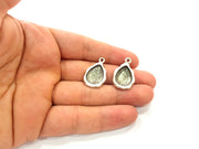 2 Silver Base Blank inlay Blank Earring Base Resin Blank Mosaic Mountings Antique Silver Plated Metal (18x13 mm blank )  G14198