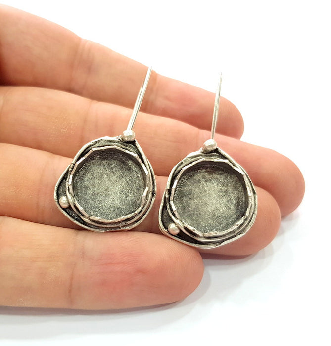 Earring Blank Base Settings Silver Resin Blank Cabochon Base inlay Blank Mountings Antique Silver Plated Brass (15mm blank) 1 Set  G14502