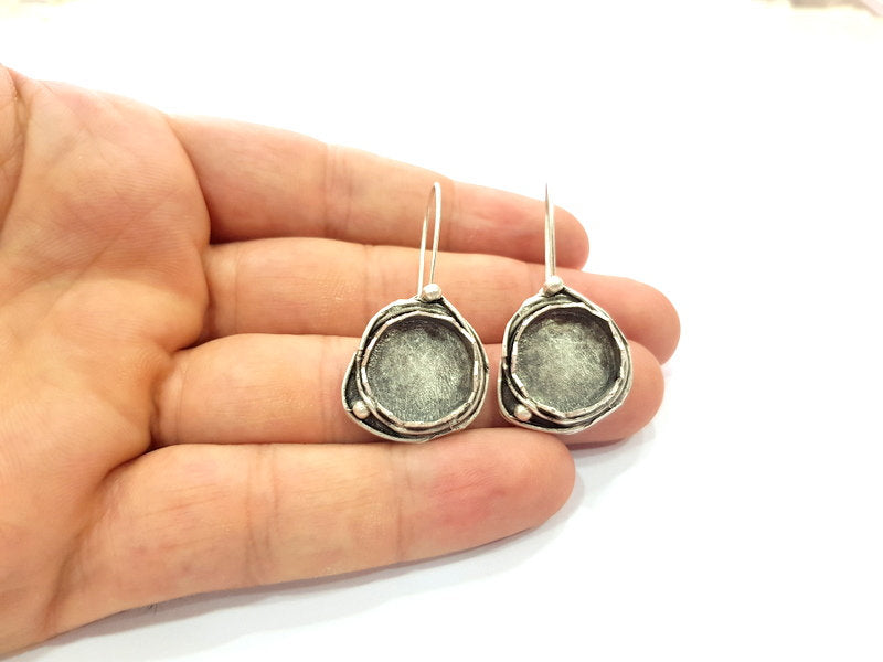 Earring Blank Base Settings Silver Resin Blank Cabochon Base inlay Blank Mountings Antique Silver Plated Brass (15mm blank) 1 Set  G14502