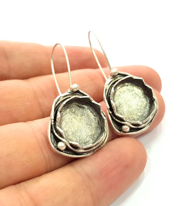 Earring Blank Base Settings Silver Resin Blank Cabochon Base inlay Blank Mountings Antique Silver Plated Brass (15mm blank) 1 Set  G14502