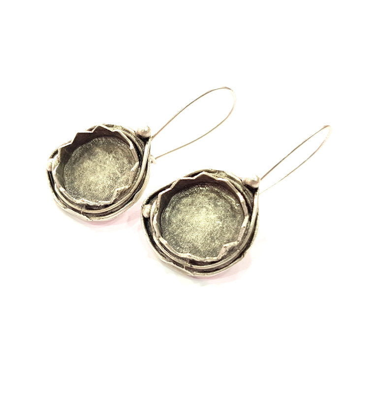 Earring Blank Base Settings Silver Resin Blank Cabochon Base inlay Blank Mountings Antique Silver Plated Brass (15mm blank) 1 Set  G14502