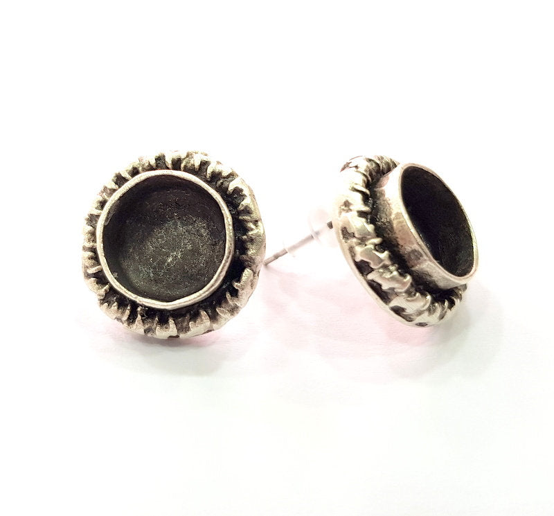 Earring Blank Base Settings Silver Resin Blank Cabochon Base inlay Blank Mountings Antique Silver Plated Brass (10mm blank) 1 Set  G14503