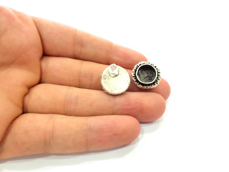 Earring Blank Base Settings Silver Resin Blank Cabochon Base inlay Blank Mountings Antique Silver Plated Brass (10mm blank) 1 Set  G14503