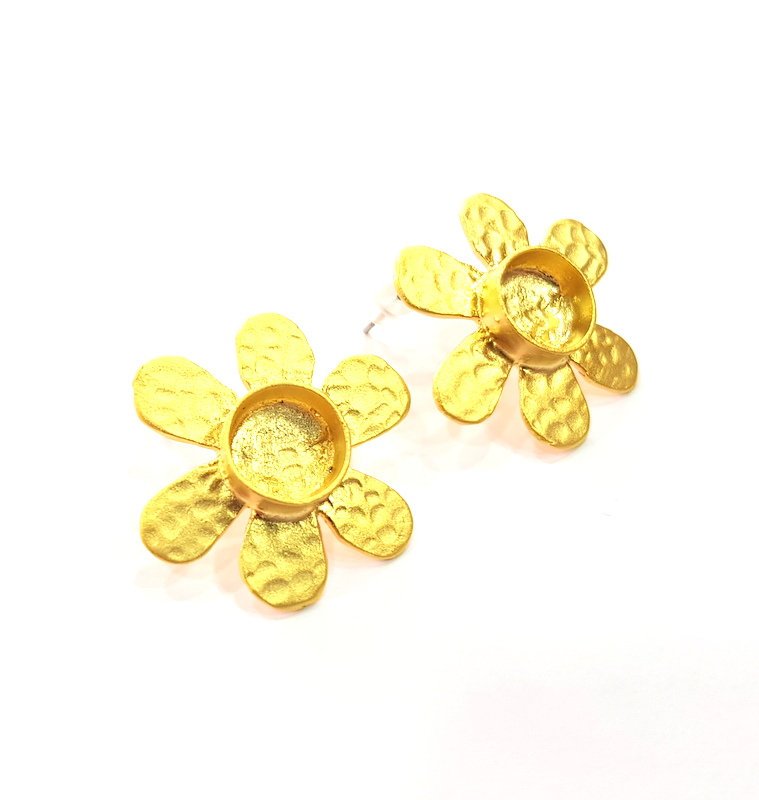 Earring Blank Base Settings Gold Resin Blank Cabochon Bases inlay Blank Mountings Matte Gold Plated Brass (10mm blank) 1 Set  G14506