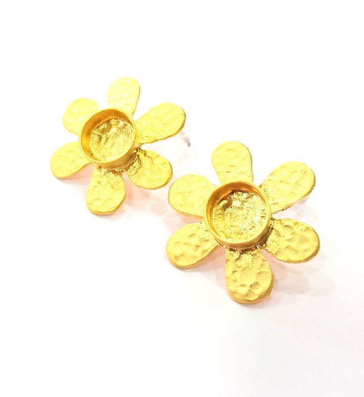 Earring Blank Base Settings Gold Resin Blank Cabochon Bases inlay Blank Mountings Matte Gold Plated Brass (10mm blank) 1 Set  G14506
