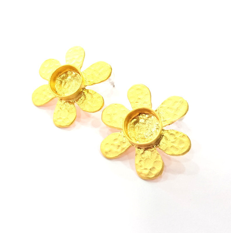 Earring Blank Base Settings Gold Resin Blank Cabochon Bases inlay Blank Mountings Matte Gold Plated Brass (10mm blank) 1 Set  G14506
