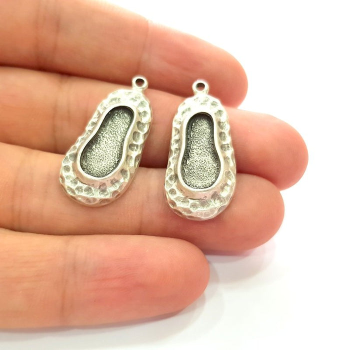 2 Silver Base Blank inlay Blank Earring Base Resin Blank Mosaic Mountings Antique Silver Plated Metal (17x7 mm blank )  G14207