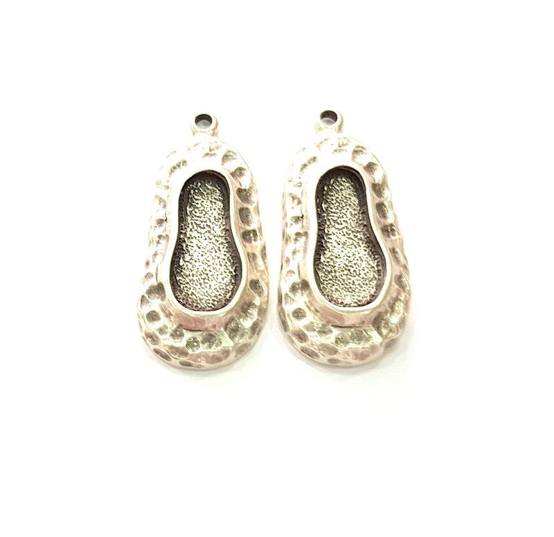 2 Silver Base Blank inlay Blank Earring Base Resin Blank Mosaic Mountings Antique Silver Plated Metal (17x7 mm blank )  G14207