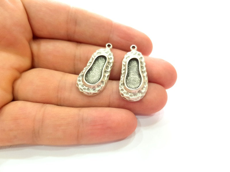 2 Silver Base Blank inlay Blank Earring Base Resin Blank Mosaic Mountings Antique Silver Plated Metal (17x7 mm blank )  G14207
