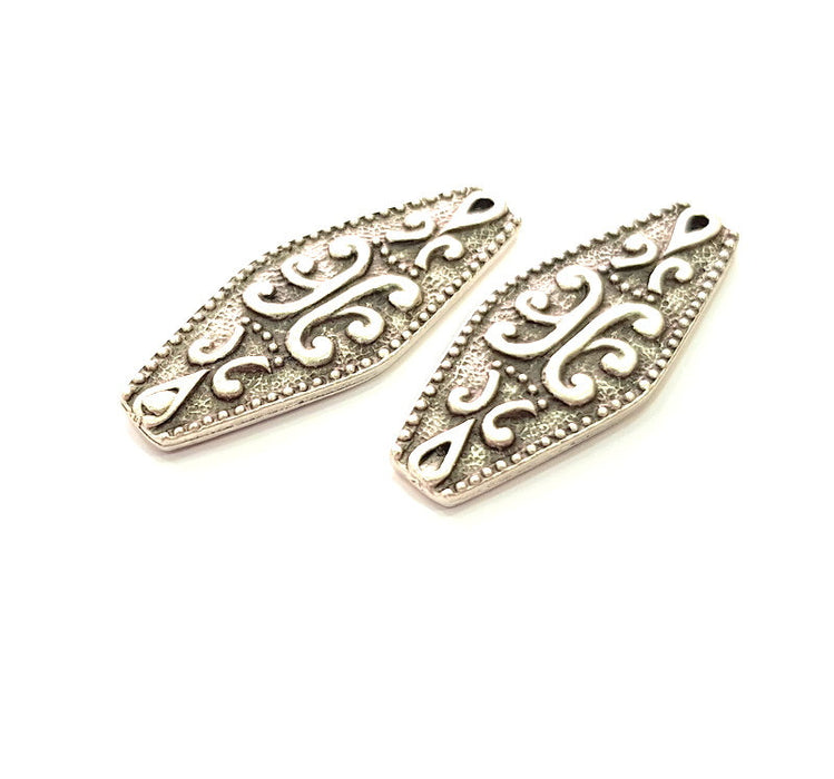 2 Silver Charms Antique Silver Plated Metal (38x15mm) G14208