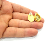 Earring Blank Base Settings Gold Resin Blank Cabochon Bases inlay Blank Mountings Gold Plated Brass (14x10mm blank) 1 Set  G14509