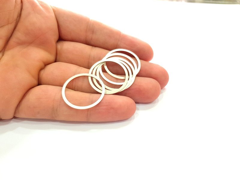 10 Silver Circle Connector Antique Silver Plated Brass (25 mm)  G14218