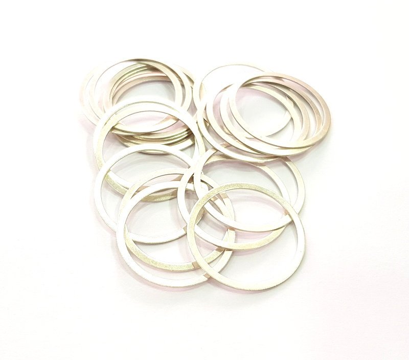 10 Silver Circle Connector Antique Silver Plated Brass (25 mm)  G14218